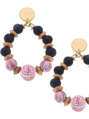 Canvas Style Chinoiserie Earrings Navy pink